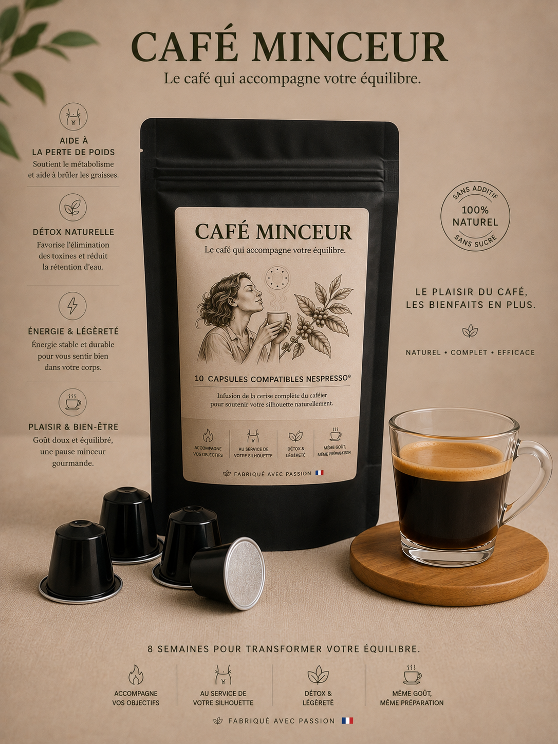 Packaging Café Minceur 10 capsules compatibles Nespresso